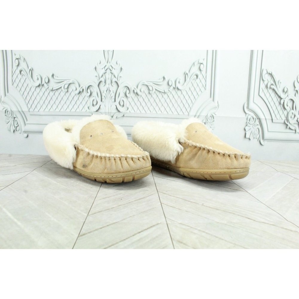 LL Bean Brown Suede Wicked Good Shearling Lined Moccasin Slippers 7 M - Picture 3 of 10